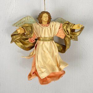 Vintage Angel Christmas Ornament Handcrafted paper mache hard plastic Gold Pink